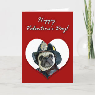 Cartes Pour Fêtes Annuelles Fireman pug Valentines