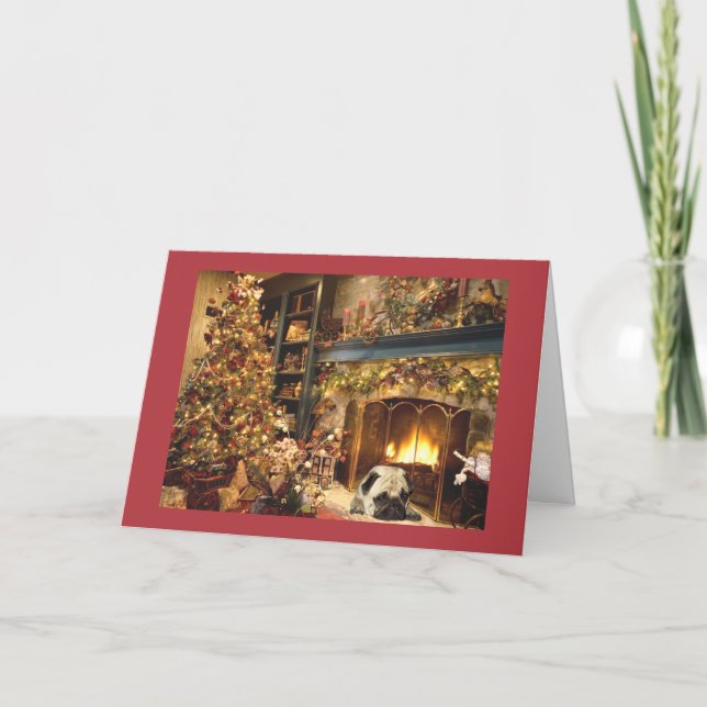 Cartes Pour Fêtes Annuelles Fireplace de Pug Christmas (Devant)