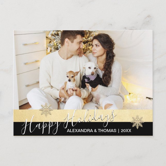 Cartes Pour Fêtes Annuelles First Christmas Married Engaged GOLD | PHOTO (Devant)