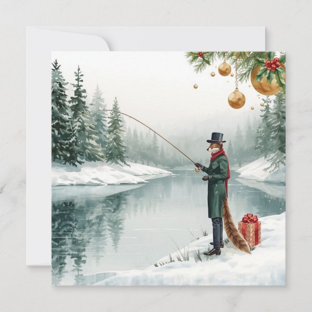Cartes Pour Fêtes Annuelles Fishing Christmas with FOX  in the Winter (Devant)