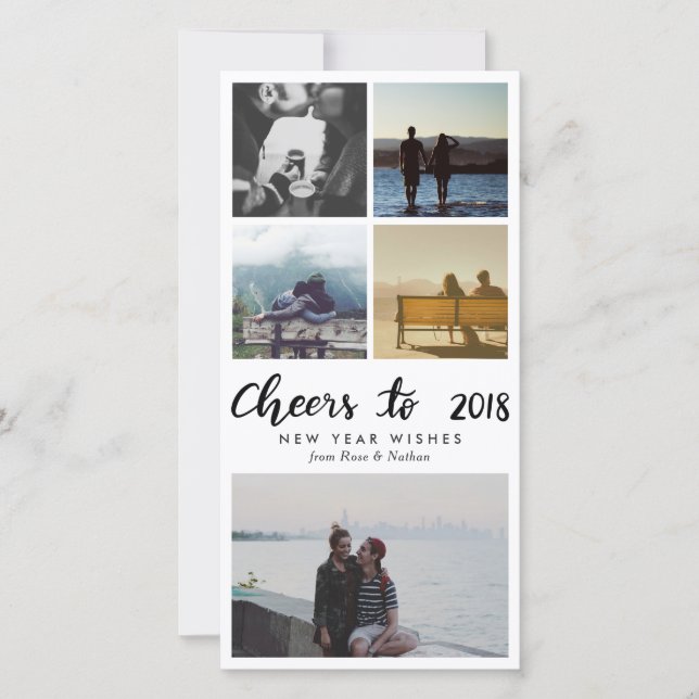 Cartes Pour Fêtes Annuelles Five Photo | Cheers To 2018 Script New Year (Devant)