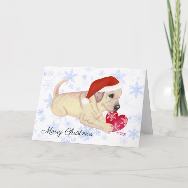 Cartes Pour Fêtes Annuelles Flacon de neige de Noël de chiot jaune du Labrador (Devant)