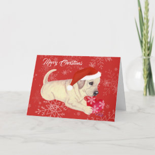 Cartes Pour Fêtes Annuelles Flacon de neige de Noël de chiot jaune du Labrador