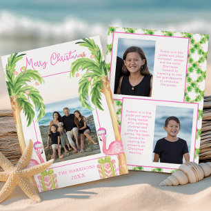 Cartes Pour Fêtes Annuelles Flamant rose aquarelle plage photo de Noël