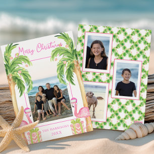 Cartes Pour Fêtes Annuelles Flamant rose aquarelle plage photo de Noël