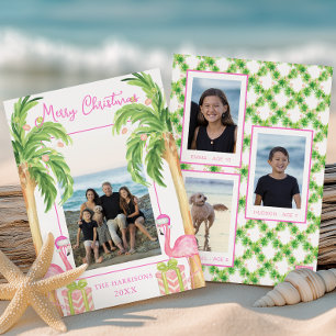 Cartes Pour Fêtes Annuelles Flamant rose aquarelle plage photo de Noël