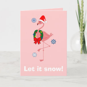 Cartes Pour Fêtes Annuelles Flamant rose avec Santa Hat et Wreath