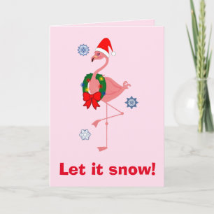 Cartes Pour Fêtes Annuelles Flamant rose avec Santa Hat et Wreath