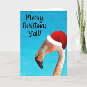 Cartes Pour Fêtes Annuelles Flamant rose avec un chapeau de Père Noël de dessi