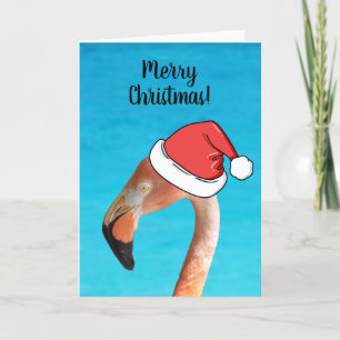 Cartes Pour Fêtes Annuelles Flamant rose avec un chapeau de Père Noël rouge de