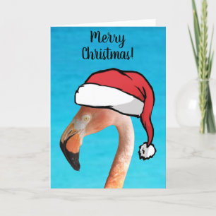 Cartes Pour Fêtes Annuelles Flamant rose avec un chapeau rouge de Père Noël de