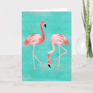 Cartes Pour Fêtes Annuelles Flamant rose Birds sur Arrière - plan Turquoise