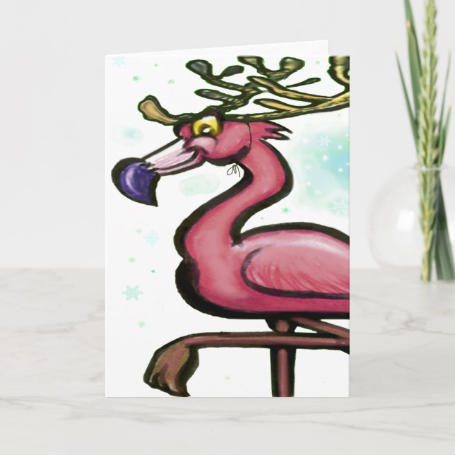 Cartes Pour Fêtes Annuelles Flamant rose Christmas Reindeer (Devant)