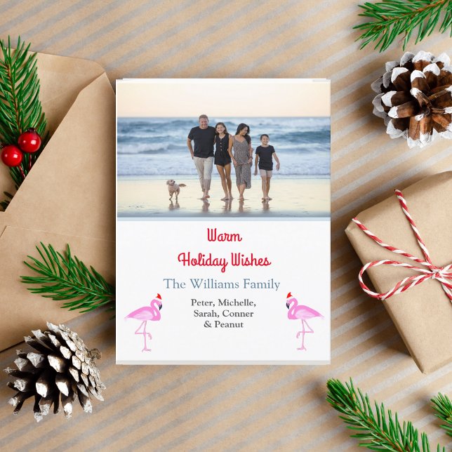 Cartes Pour Fêtes Annuelles Flamant rose de Noël 1 Photo Tropical Simple (A tropical personalize photo Christmas card!)