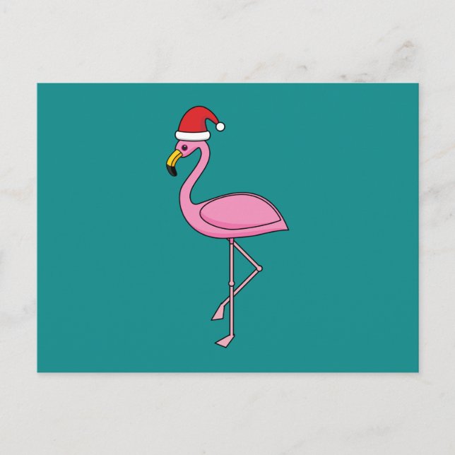 Cartes Pour Fêtes Annuelles Flamant rose de Noël avec Santa Hat (Devant)
