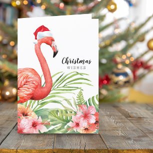 Cartes Pour Fêtes Annuelles Flamant rose de Noël Fleuris Voeux