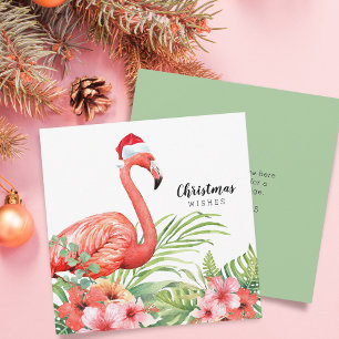 Cartes Pour Fêtes Annuelles Flamant rose de Noël Fleuris Voeux