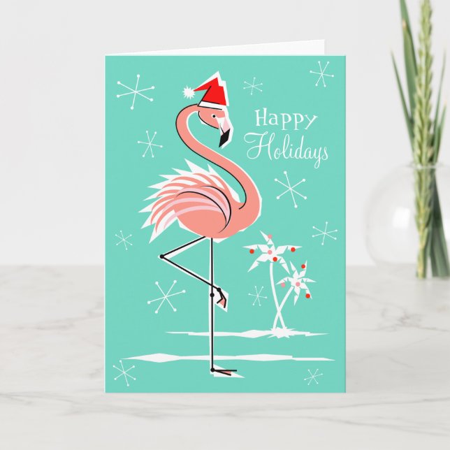 Cartes Pour Fêtes Annuelles Flamant rose de Noël Joyeuses fêtes en texte de dé (Devant)