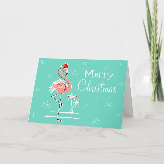 Cartes Pour Fêtes Annuelles Flamant rose de Noël Joyeux Noël horizontal (Devant)
