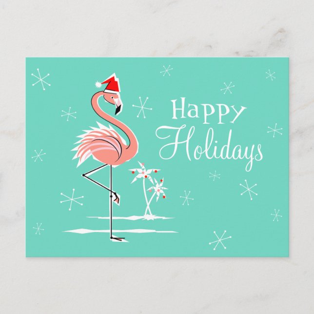 Cartes Pour Fêtes Annuelles Flamant rose de Noël Joyeux vacances horizontales (Devant)