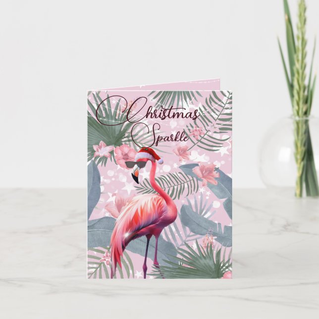 Cartes Pour Fêtes Annuelles Flamant rose de Noël Lumières tropicales (Devant)