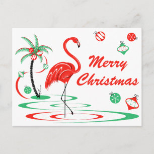 Cartes Pour Fêtes Annuelles Flamant rose de Noël rouge Joyeux paysage de Noël