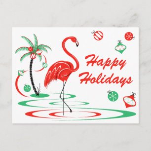 Cartes Pour Fêtes Annuelles Flamant rose de Noël Rouge Joyeux paysage de vacan
