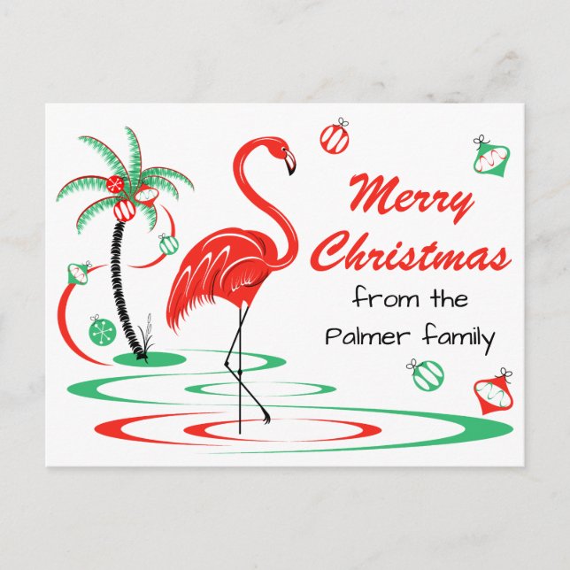 Cartes Pour Fêtes Annuelles Flamant rose de Noël rouge Joyeux texte de Noël (Devant)