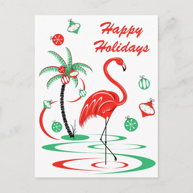 Cartes Pour Fêtes Annuelles Flamant rose de Noël Rouge Portrait de Joyeuses Fê