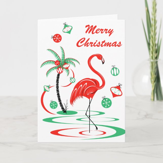 Cartes Pour Fêtes Annuelles Flamant rose de Noël rouge portrait texte (Devant)