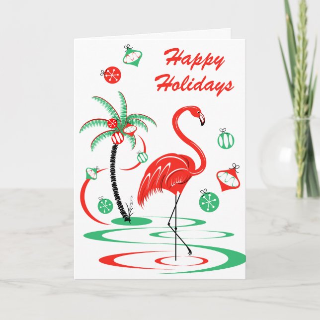 Cartes Pour Fêtes Annuelles Flamant rose de Noël rouge Vacances Texte portrait (Devant)