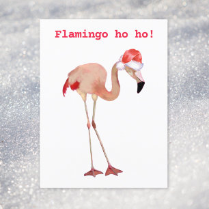 Cartes Pour Fêtes Annuelles Flamant rose ho pun aquarelle drôle Noël