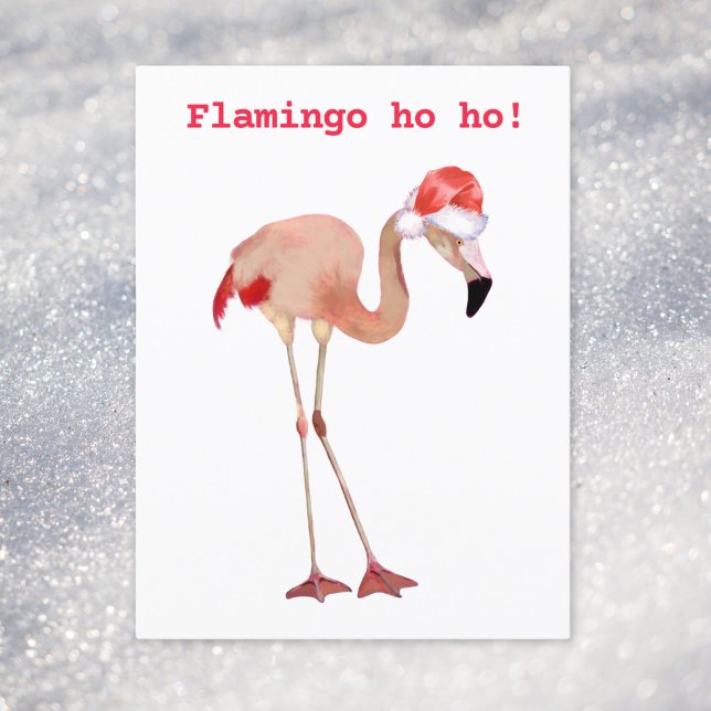 Cartes Pour Fêtes Annuelles Flamant rose ho pun aquarelle drôle Noël (Créateur téléchargé)