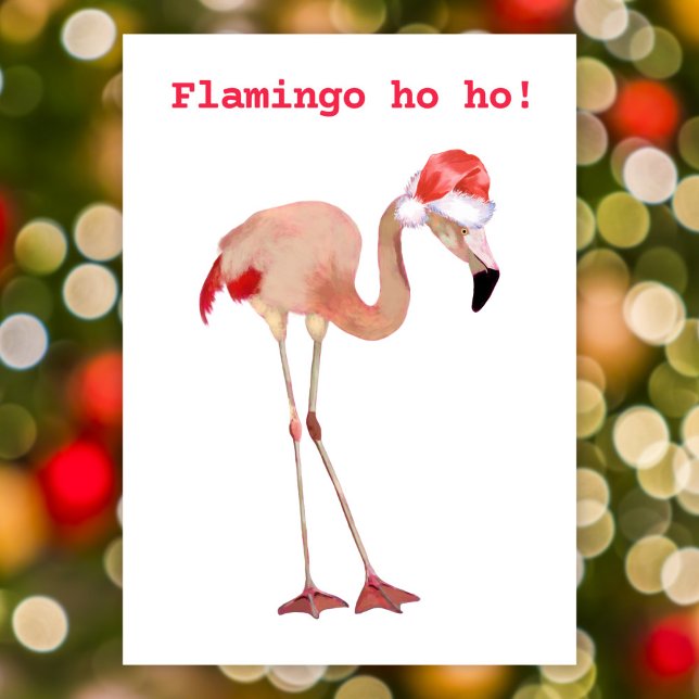 Cartes Pour Fêtes Annuelles Flamant rose ho pun aquarelle drôle Noël plat (Créateur téléchargé)