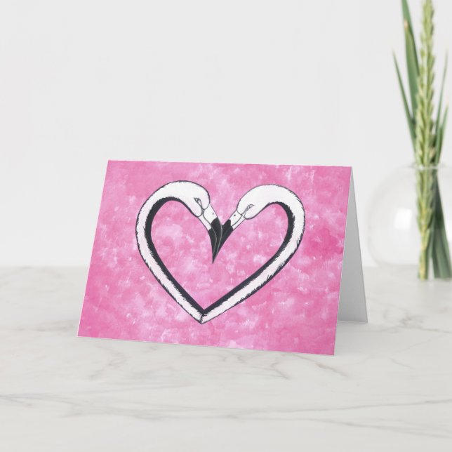 Cartes Pour Fêtes Annuelles Flamant rose Kiss Coeur, cadeaux d'amour (Devant)