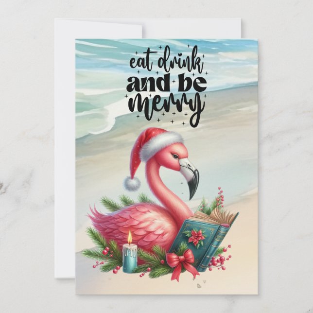 Cartes Pour Fêtes Annuelles FLAMANT ROSE Noël Thème (Devant)