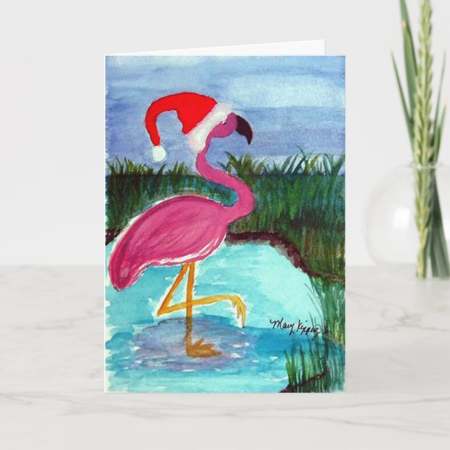 Cartes Pour Fêtes Annuelles Flamant rose père Noël (Devant)