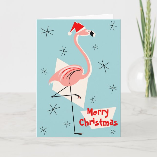 Cartes Pour Fêtes Annuelles Flamant rose Père Noël Bleu Joyeux Noël (Devant)