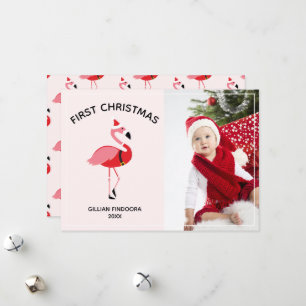 Cartes Pour Fêtes Annuelles Flamant rose Père Noël Photo Baby First Christmas