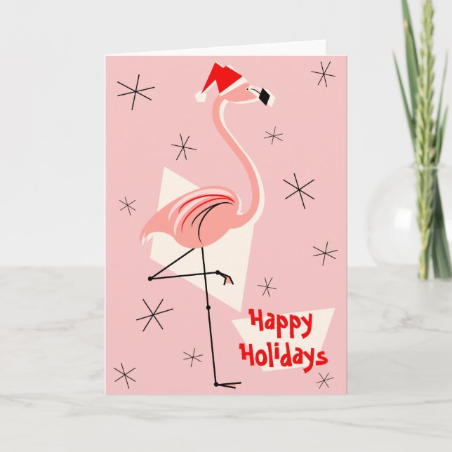 Cartes Pour Fêtes Annuelles Flamant rose Père Noël Rose Joyeuses Fêtes (Devant)