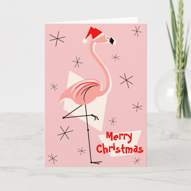 Cartes Pour Fêtes Annuelles Flamant rose Père Noël Rose Joyeux Noël (Devant)