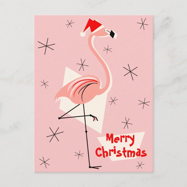 Cartes Pour Fêtes Annuelles Flamant rose Père Noël rose joyeux portrait de Noë (Devant)