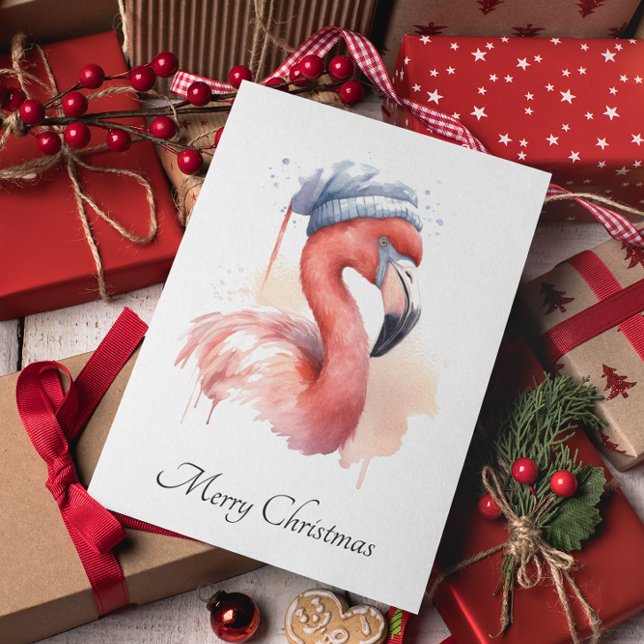 Cartes Pour Fêtes Annuelles Flamant rose père Noël Snowbird, personnalisé (Créateur téléchargé)