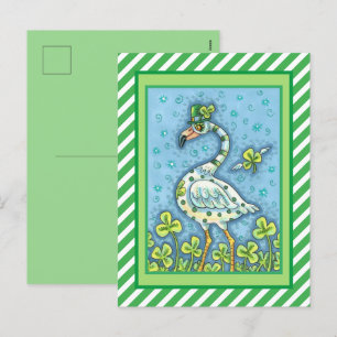 CARTES POUR FÊTES ANNUELLES FLAMANT ROSE POLKA DOT VERT, FUNNY ST. JOUR DE PAT