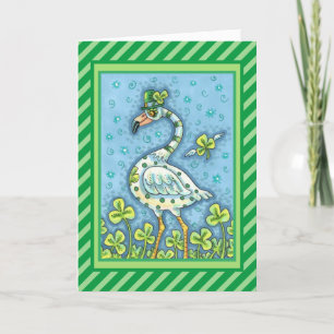 CARTES POUR FÊTES ANNUELLES FLAMANT ROSE POLKA DOT VERT, FUNNY ST. JOUR DE PAT