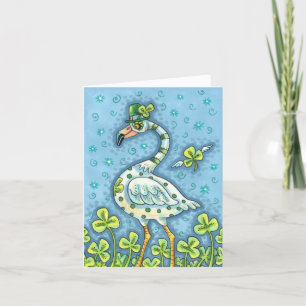 CARTES POUR FÊTES ANNUELLES FLAMANT ROSE POLKA DOT VERT, FUNNY ST. JOUR DE PAT