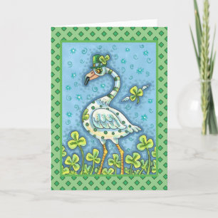 CARTES POUR FÊTES ANNUELLES FLAMANT ROSE POLKA DOT VERT, FUNNY ST. JOUR DE PAT