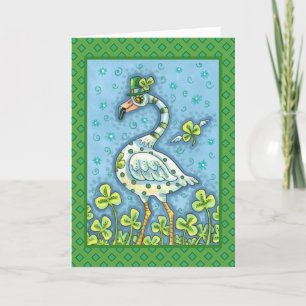 CARTES POUR FÊTES ANNUELLES FLAMANT ROSE POLKA DOT VERT, FUNNY ST. JOUR DE PAT