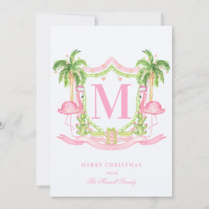 Cartes Pour Fêtes Annuelles Flamant rose preppy Christmas Crest Photo