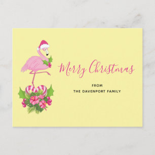 Cartes Pour Fêtes Annuelles Flamant rose rose à Santa Hat Noël Whimsical